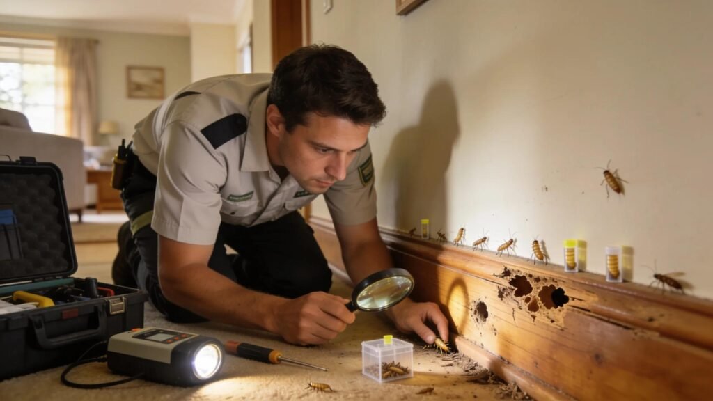 Pest control technician inspecting a home in Melbourne West